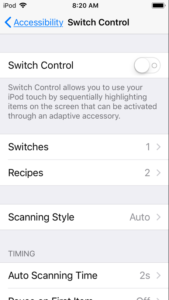 Screenshot of Accessibility - Switch Control in iOS